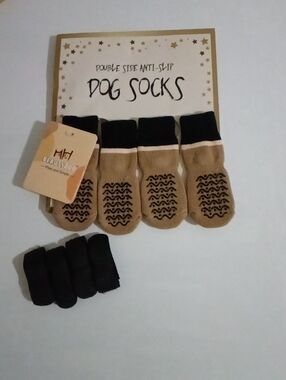 Double Side Anti-Slip 🐶 Dog Socks Paw 🐾 Protection Khaki Size S